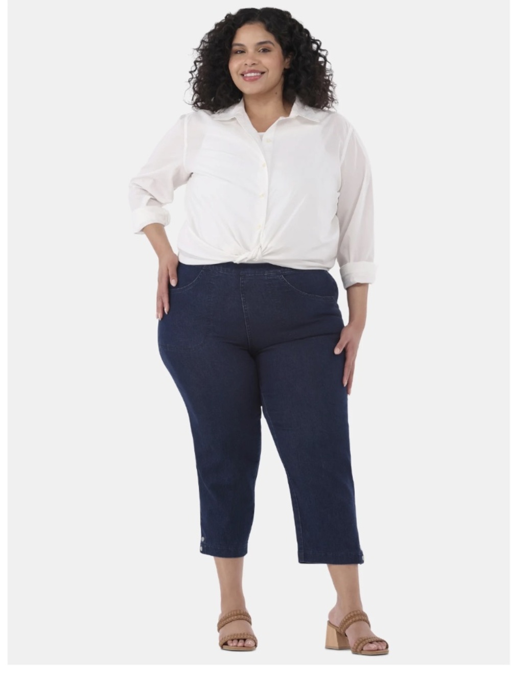 Just My Size Women’s Plus Dark Indigo Snap Hem Cropped Pants Size 0X (14W) NWT